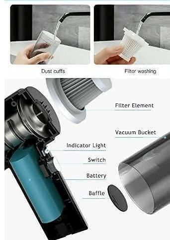 Portable USB Vacuum Cleaner with LED Light for Home (2 in 1 Vaccum Cleaner 120w)(Black), HEPA Filter
